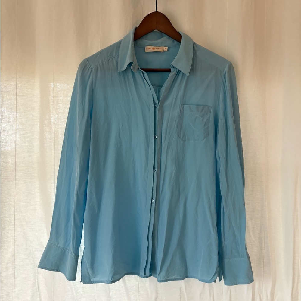 Tory Burch 100% silk blue blouse, size 10